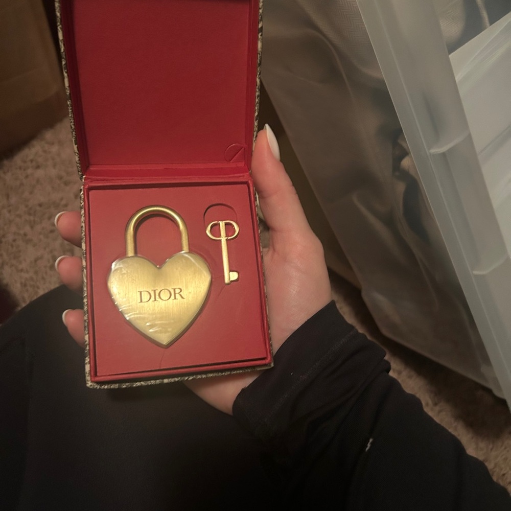 Dior Gold Heart Lock and Key Set